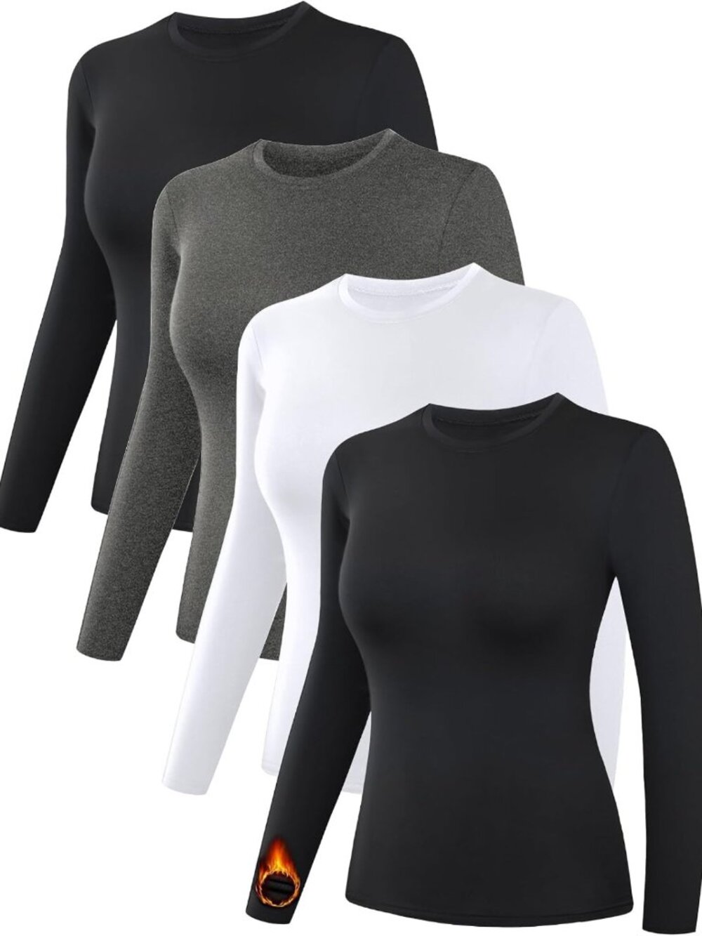 Cozy 4-Pack Women's Fleece-Lined Thermal Long Sleeve Shirts for Winter Wear